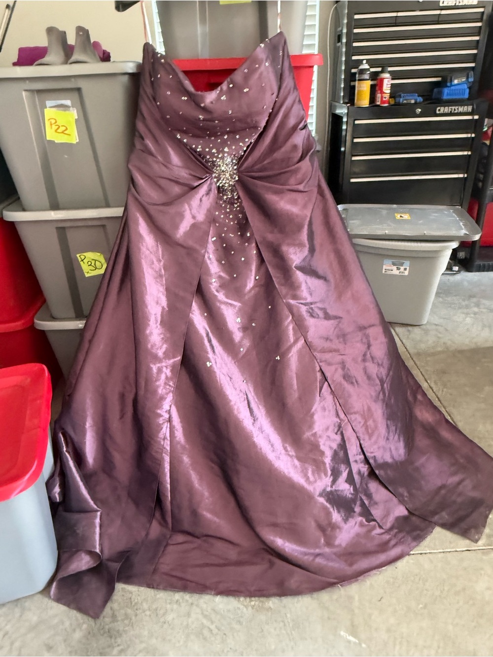 Strapless Formal Dress in Plum with Crystal Detail